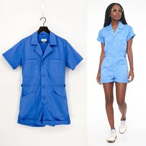 Pistola Parker Short Sleeve Romper in Azure Blue | Medium
